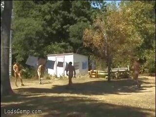 Steamy outdoor foursome gay orgy in the youngsters Camp